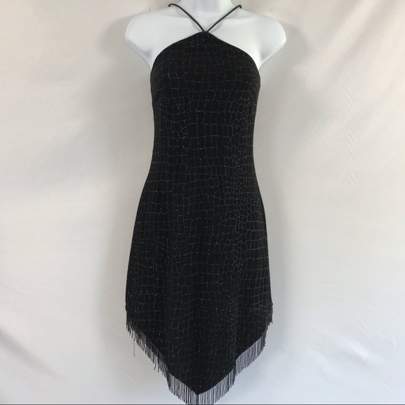 Sold—90s Vintage Cache Black Cocktail Halter Dress - Picture 6 of 14
